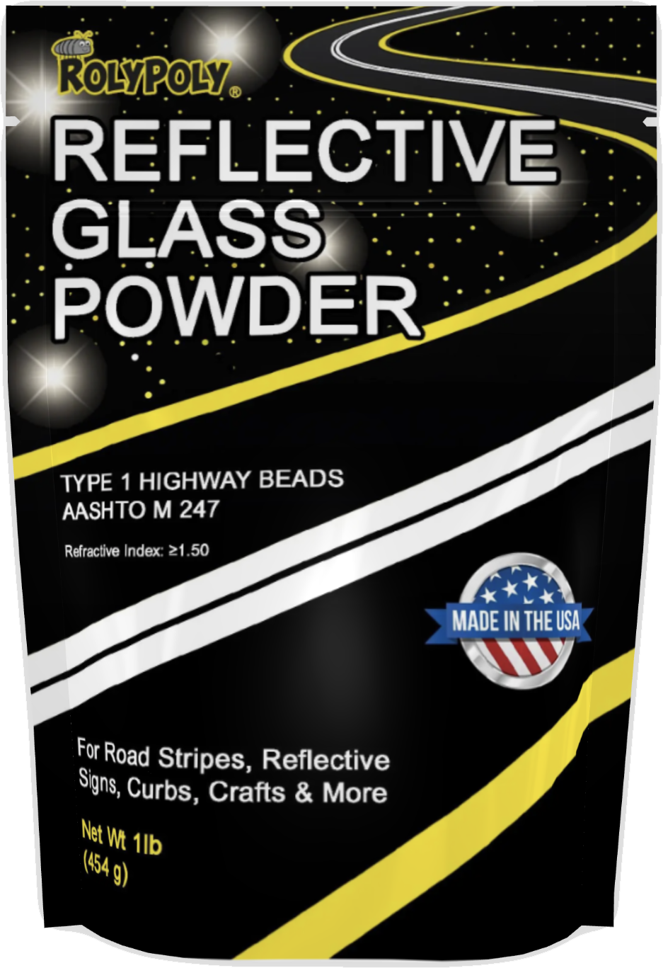 Reflective Glass Powder  (1 LB Bag) for Road Marking, Curb Paint, Traffic Paint, Pavement Striping, Parking Lots, Crosswalks, Driveways, Airports, Traffic Signs, Painting, Arts & Crafts